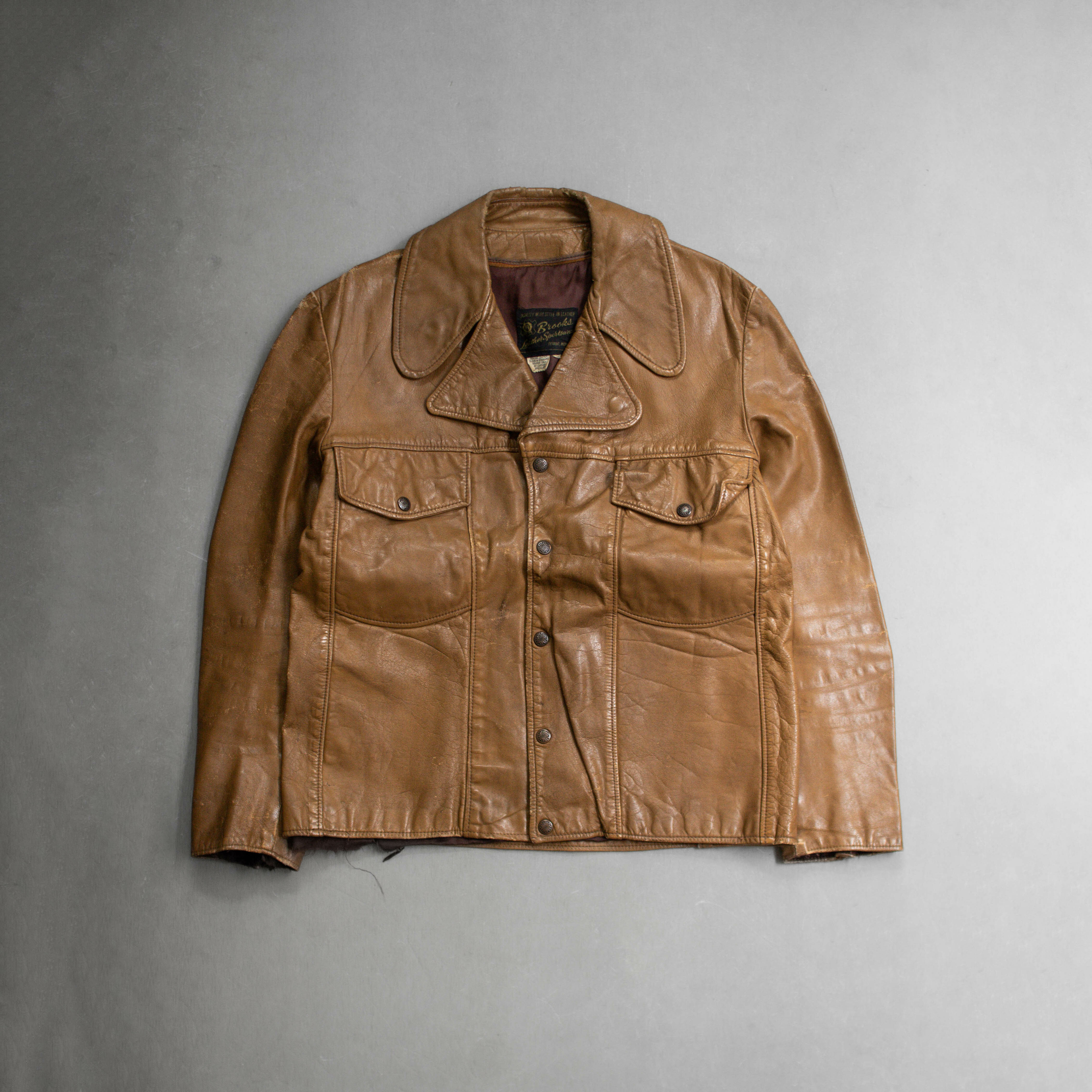 70-80S BROOKS LEATHER TRUCKER JACKET 美國製 焦糖 皮衣 外套