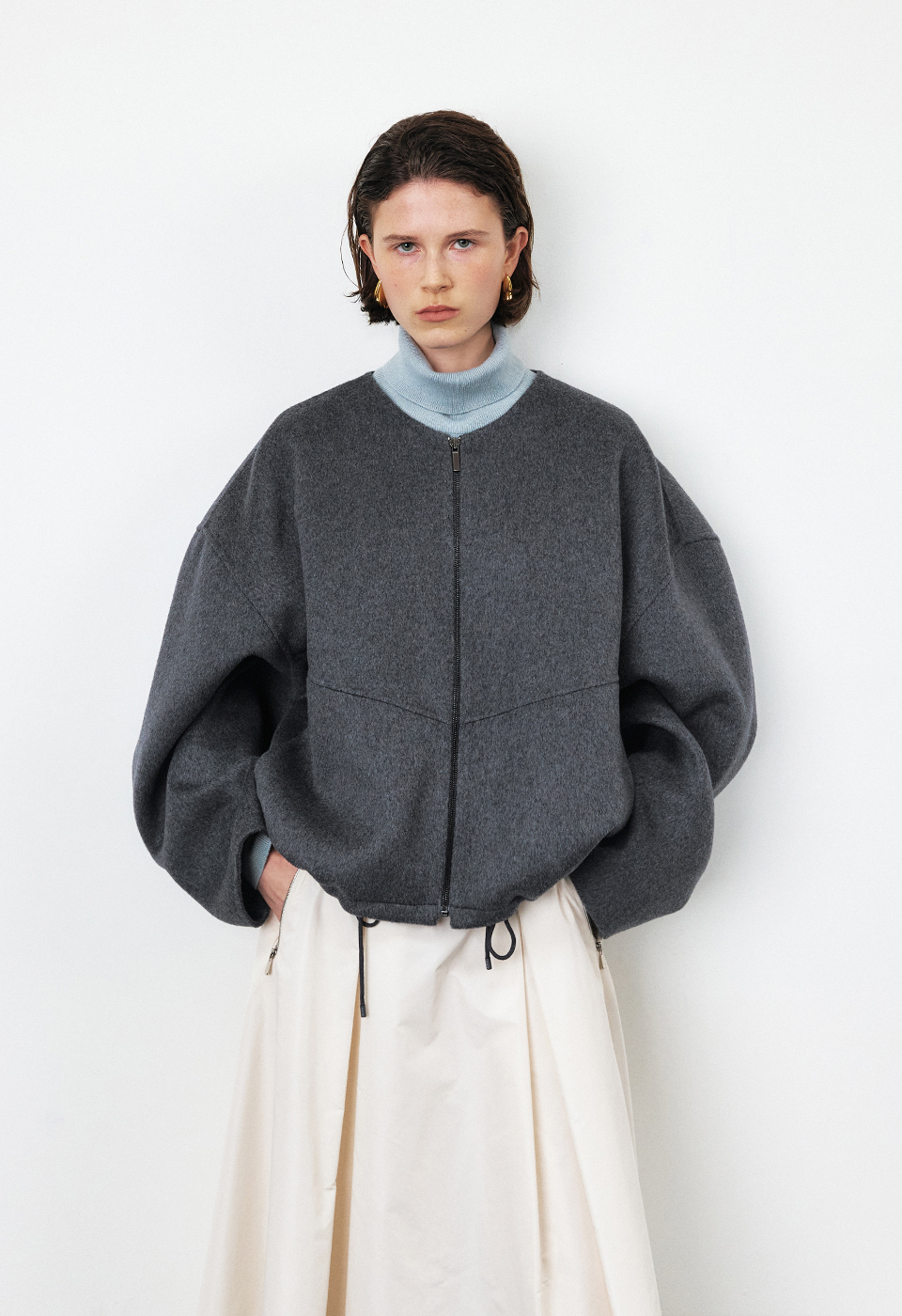 手工圓領羊絨夾克