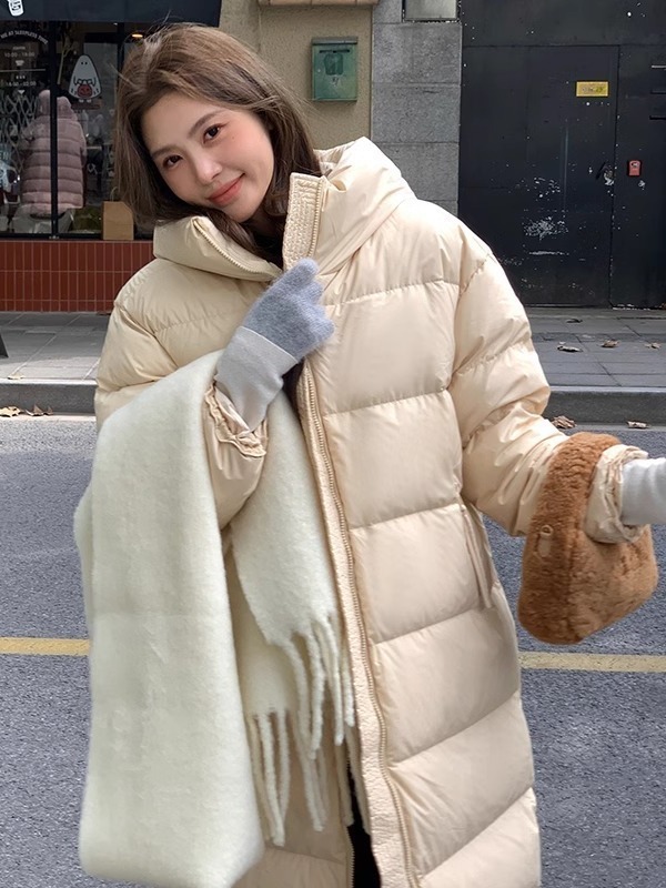 ᴷᴼᴿᴱᴬ 正韓🇰🇷俏皮保暖長款連帽羽絨大衣外套（四色）