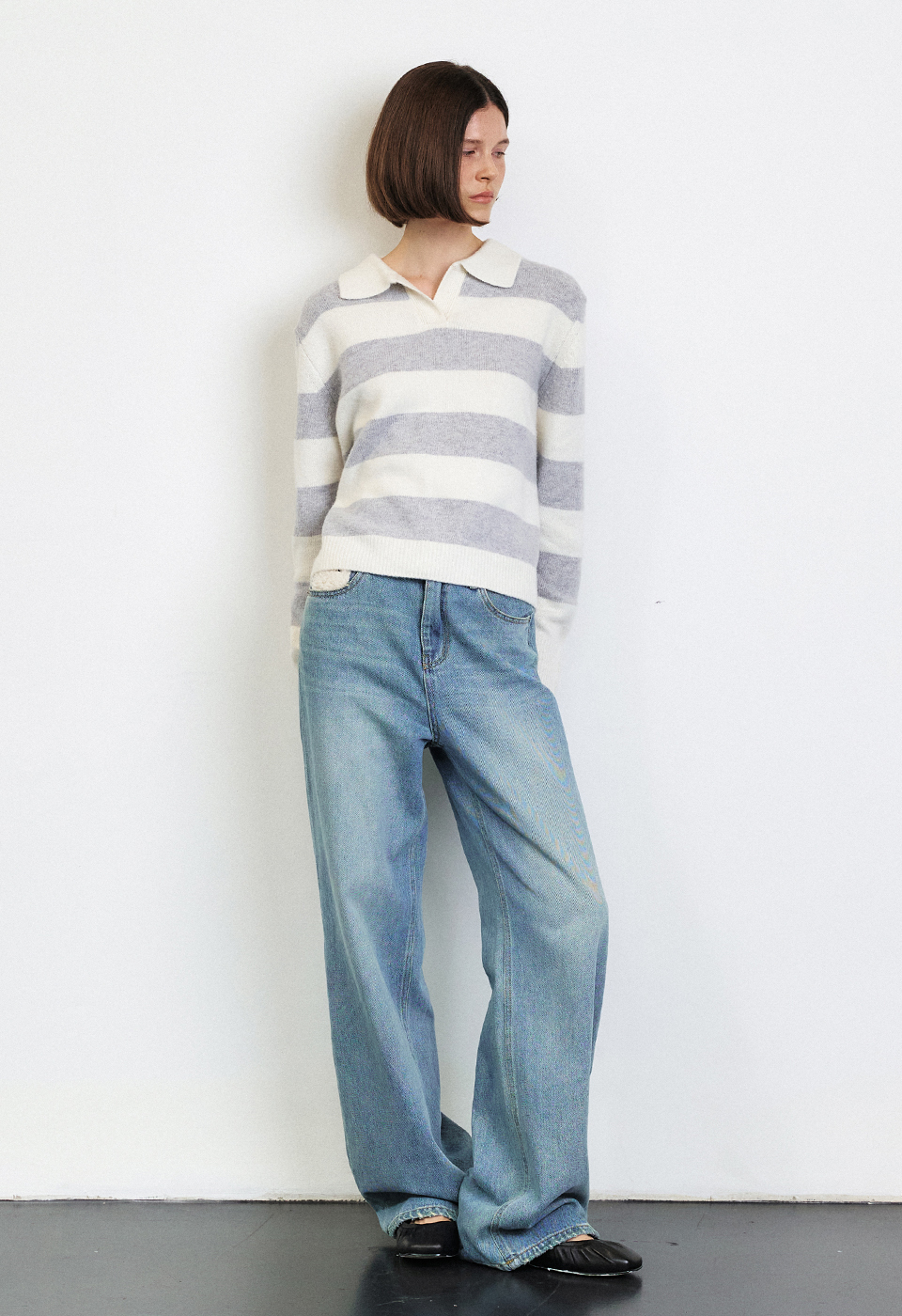 羊絨條紋針織上衣