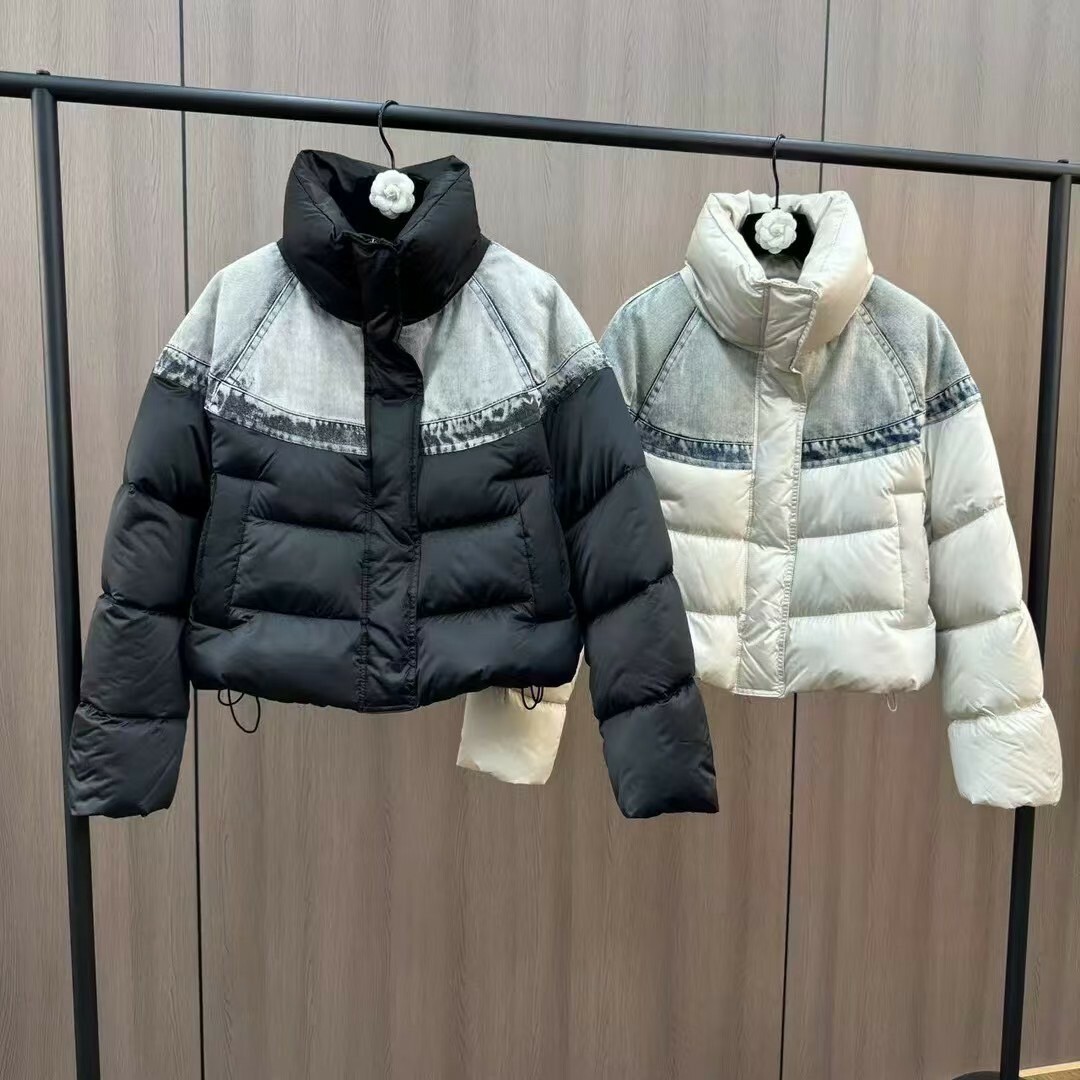 拼牛仔羽絨外