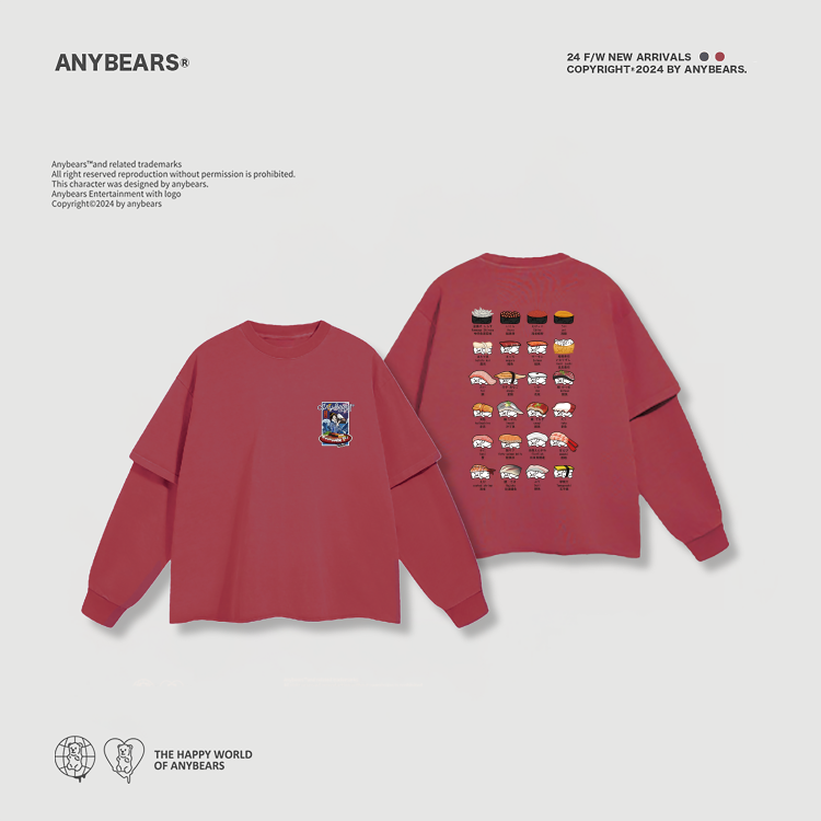 ANYBEARS® Sushi BEAR 壽司熊 假兩件水洗長T