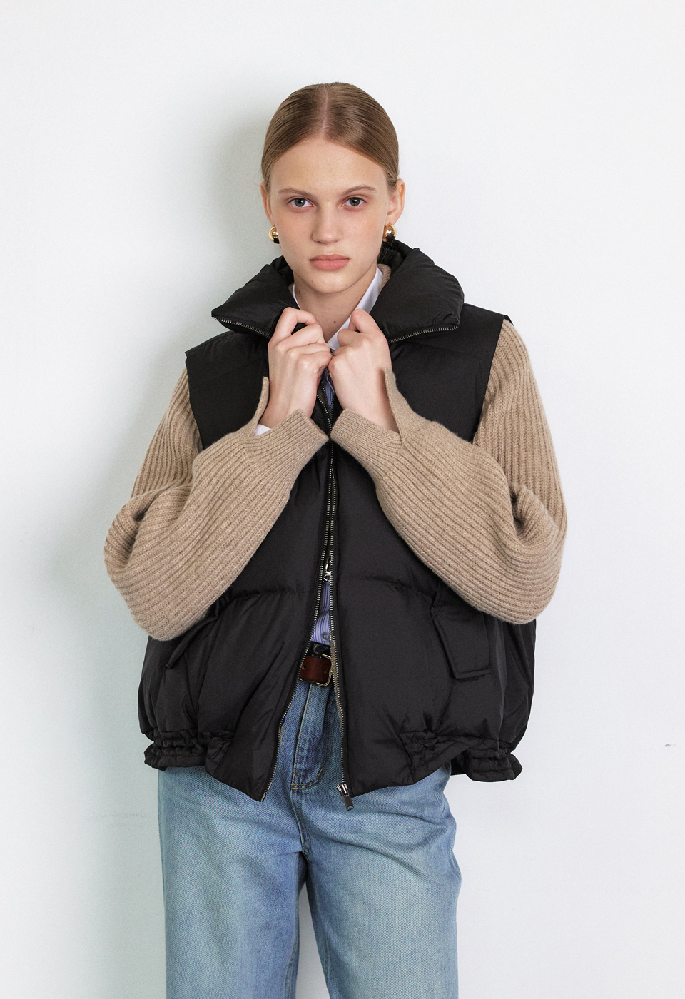 荷葉邊抽繩羽絨背心