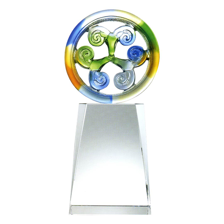 鹿港窯琉璃獎座|三陽開泰水晶獎牌推薦 高質感獎座表揚首選