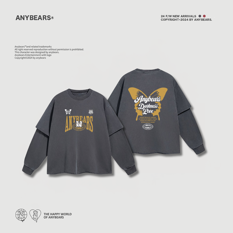 ANYBEARS® Darkness Love 黑暗之愛 假兩件水洗長T