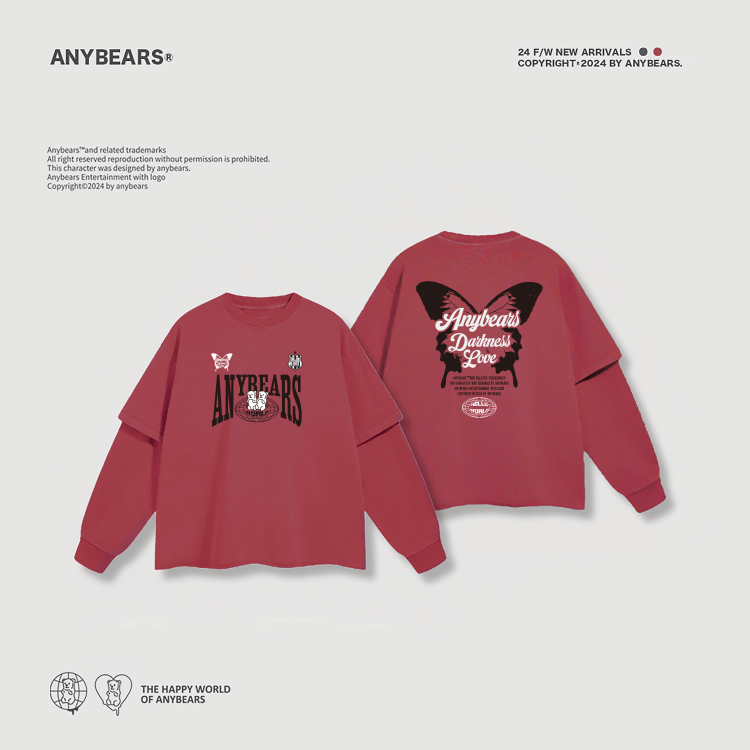 ANYBEARS® Darkness Love 黑暗之愛 假兩件水洗長T