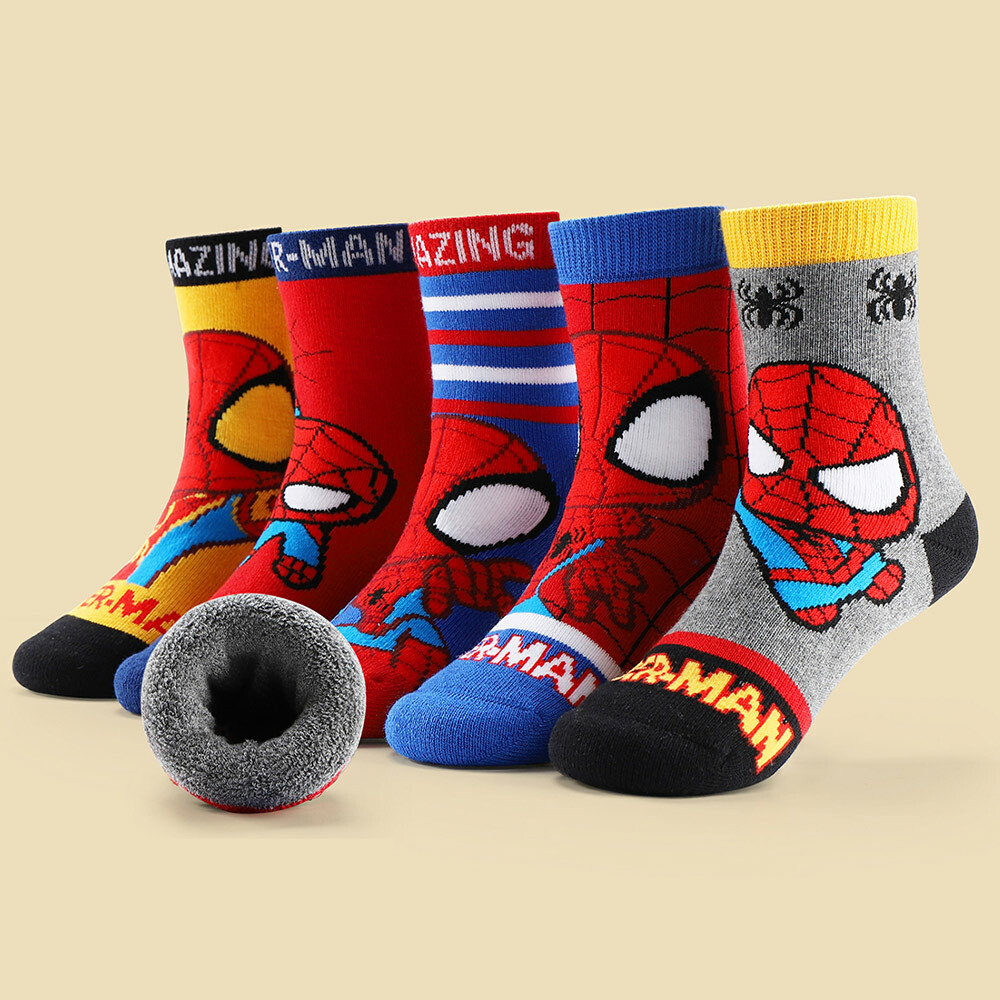 【虎兒寶】迪士尼系列 卡通造型兒童短襪 5雙組 - 蜘蛛人 加厚毛圈 童襪  ( HM3214)