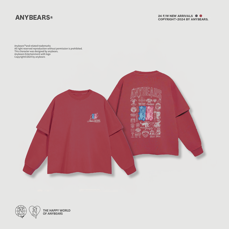 ANYBEARS® 3D OG Bear 立體熊 假兩件水洗長T