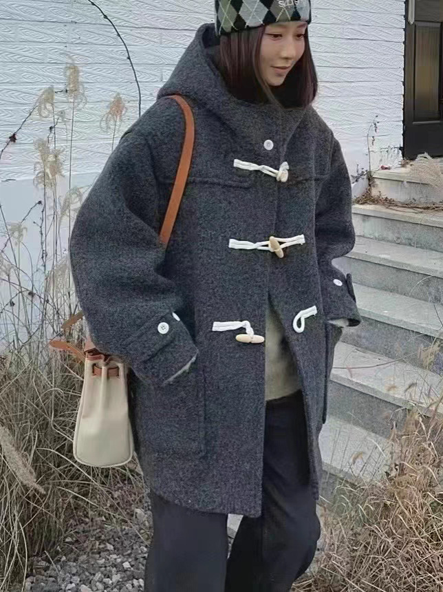 ᴷᴼᴿᴱᴬ 正韓🇰🇷氣質連帽牛角扣大衣（四色）