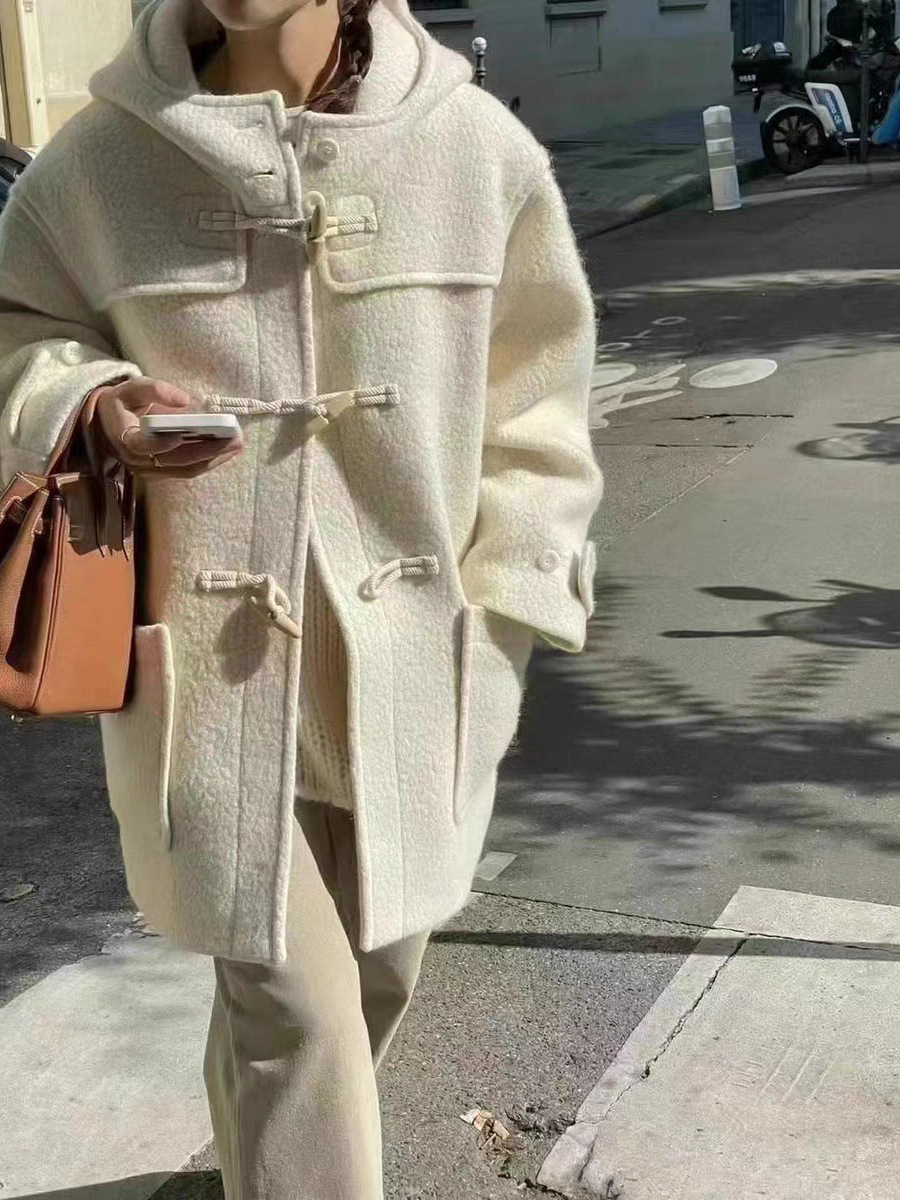 ᴷᴼᴿᴱᴬ 正韓🇰🇷氣質連帽牛角扣大衣（四色）