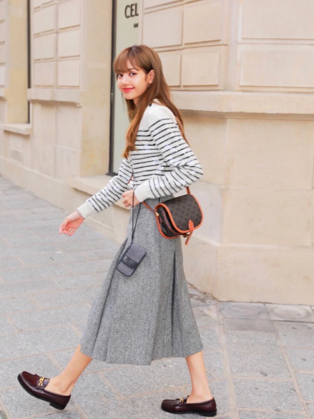 CELINE  FOLCO標誌印花牛皮革中號手袋