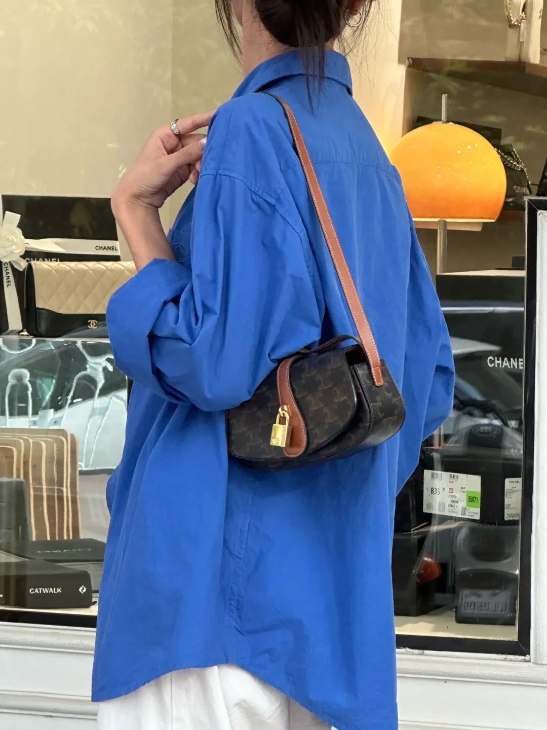 CELINE  TABOU標誌印花牛皮革肩帶手提包