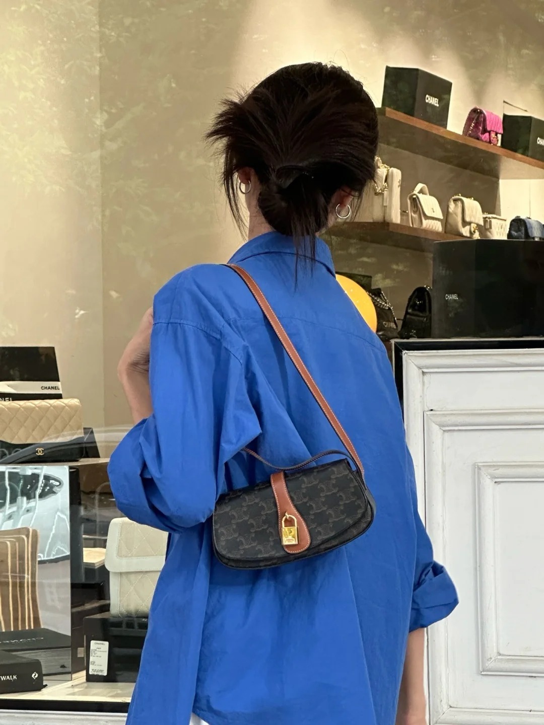 CELINE  TABOU標誌印花牛皮革肩帶手提包