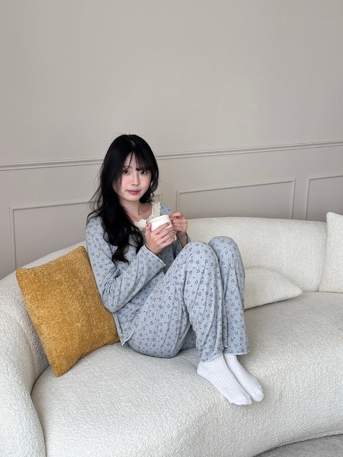 蕾絲圓領小熊🐻兩件式睡衣（德絨材質）