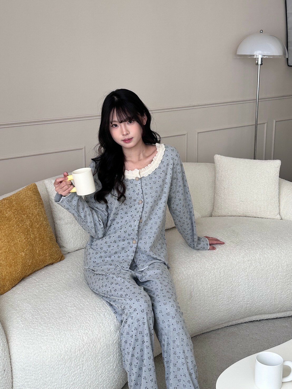 蕾絲圓領小熊🐻兩件式睡衣（德絨材質）