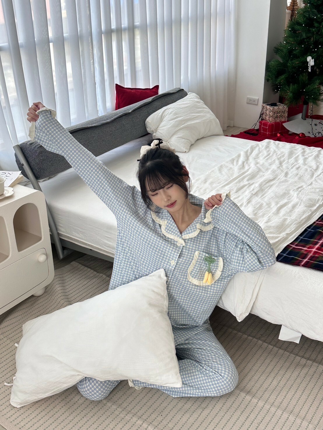 荷葉領立體小花🌷兩件式睡衣（針織純棉）