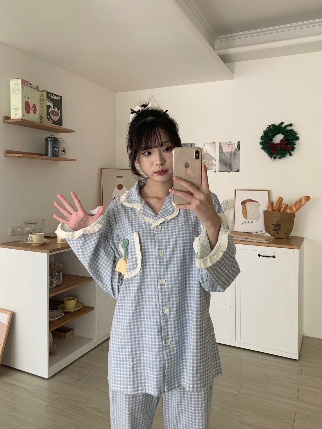 荷葉領立體小花🌷兩件式睡衣（針織純棉）