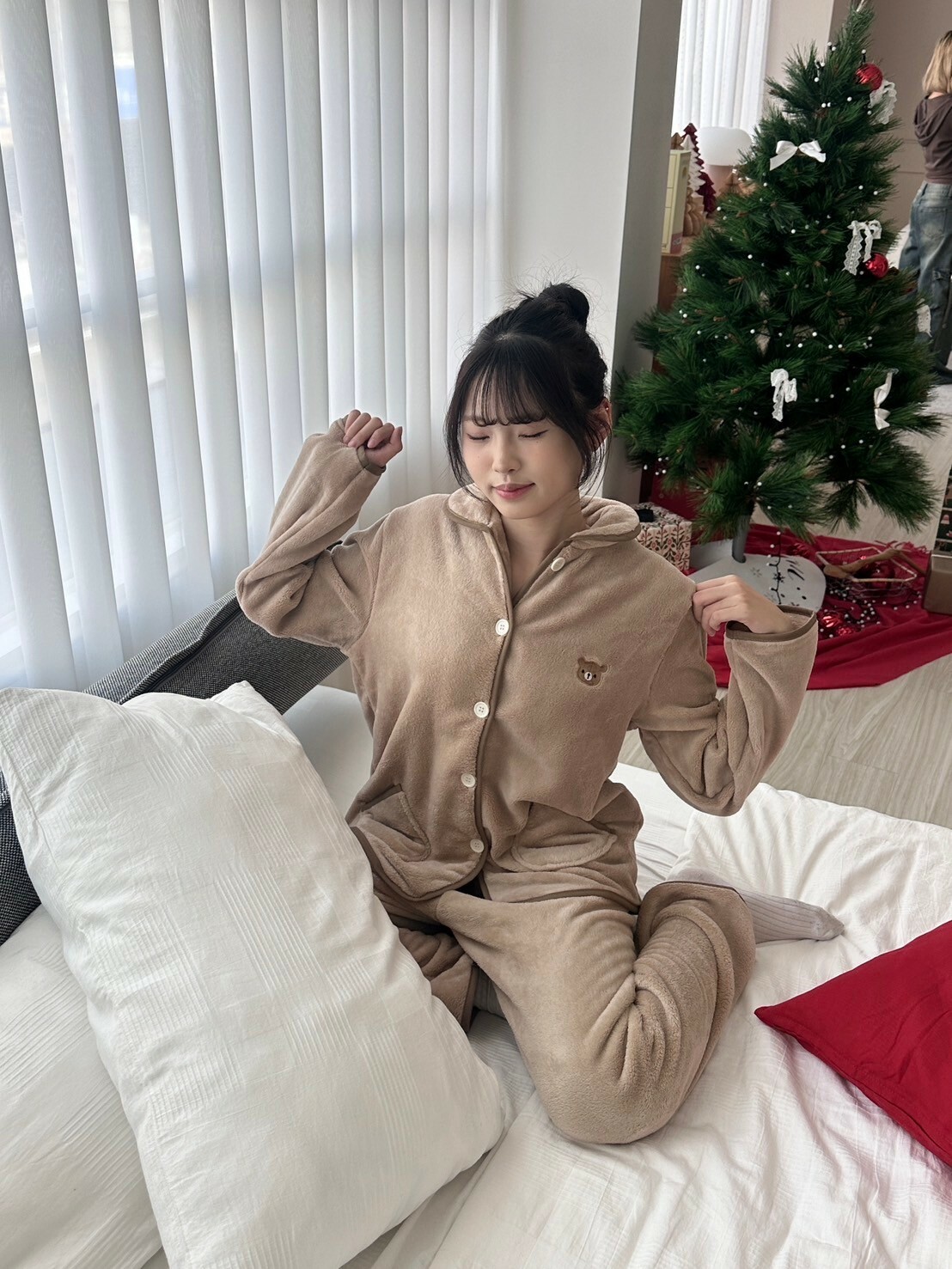冬日小熊🐻 兩件式睡衣 咖色 （法蘭絨毛）