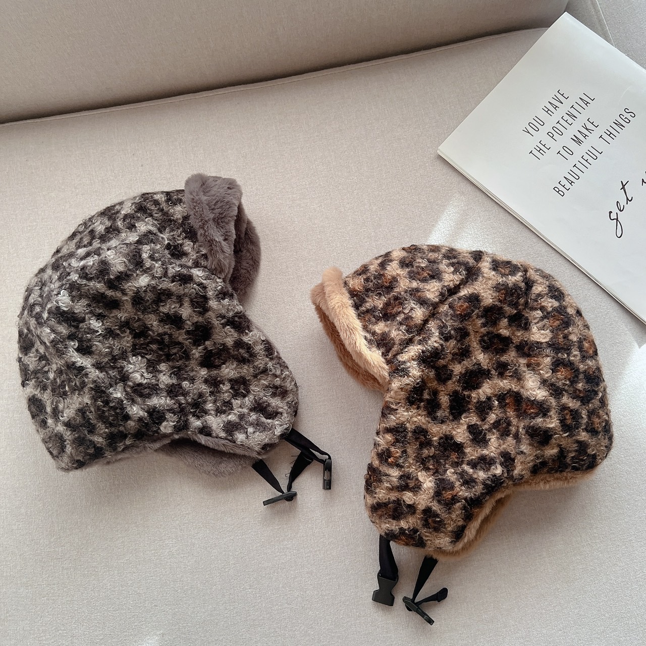 羊羔雙面護耳飛行帽/二色