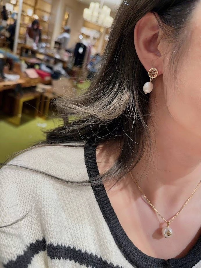 Tory Burch Drop Natural Pearl耳環純天然珍珠