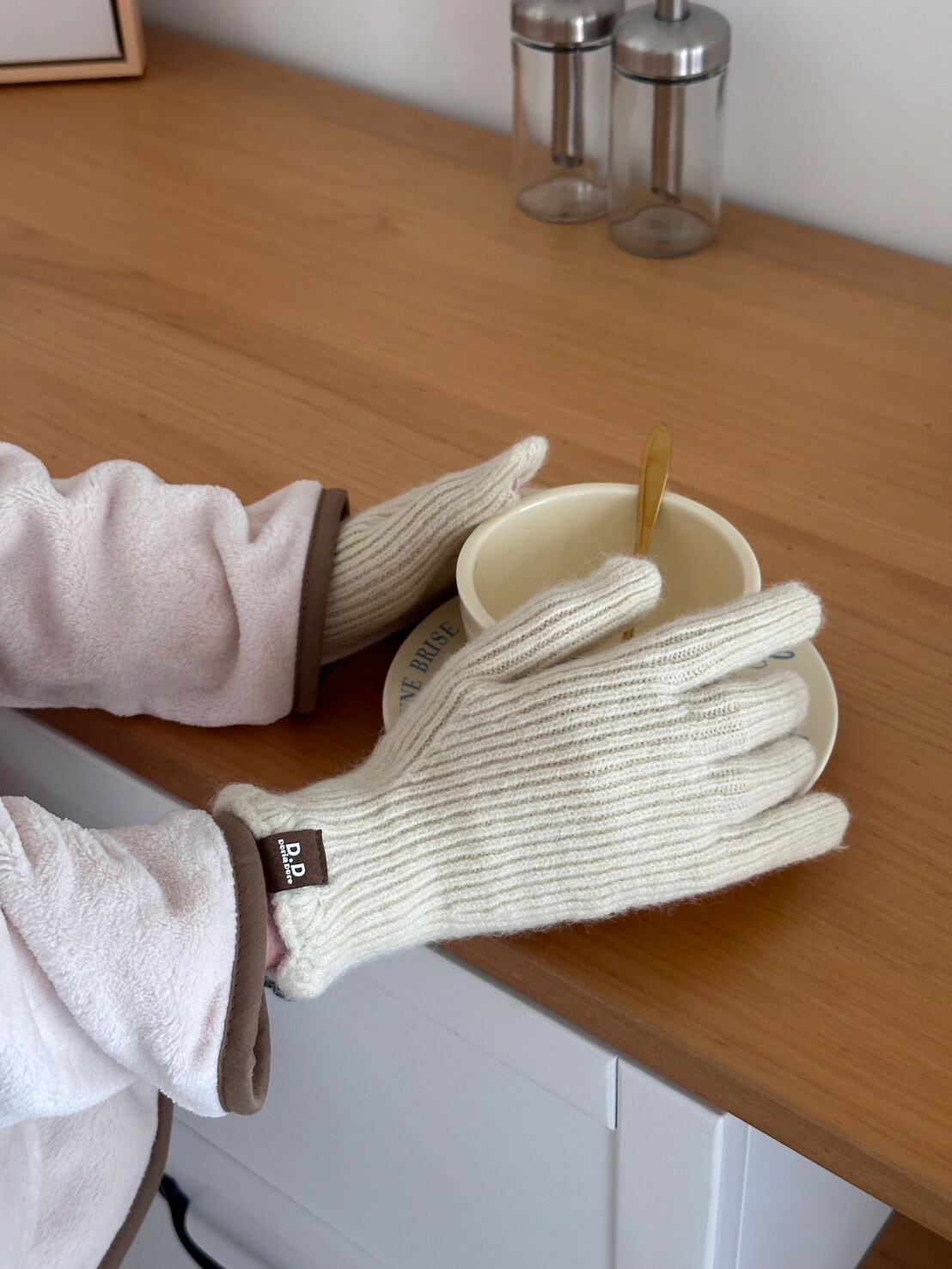 冬日必需品🧤暖呼呼純色針織手套（奶白色）