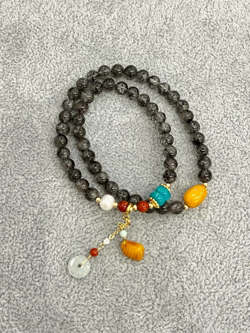 [S] GEMZ & CO MXJ 2 ROUND BLACK RUTILE/AMBER WITH GOLD ACC BLT, Y319 (Y319)