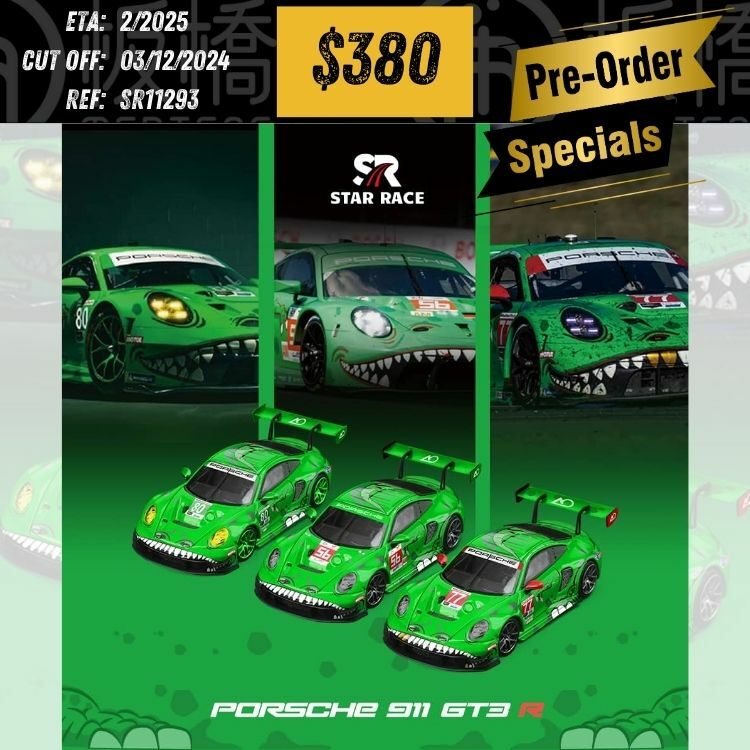 PO-$380 * STAR RACE * 1:64 PORSCHE 992 GT3 R TYRANNOSAURUS SET(#56+#77+#80) [OD29/11]