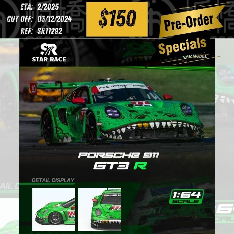 PO-$150 * STAR RACE * 1:64 PORSCHE 992 GT3 R TYRANNOSAURUS #77 [OD29/11]