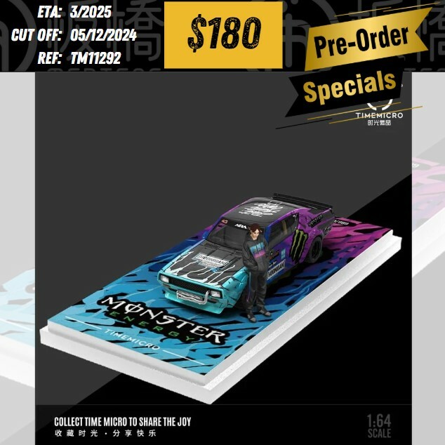 PO-$180 * TIME MICRO * 1:64 NISSAN SKYLINE GT-R KPGC110 WIDE BODY MONSTER W/FIGURE [OD29/11]