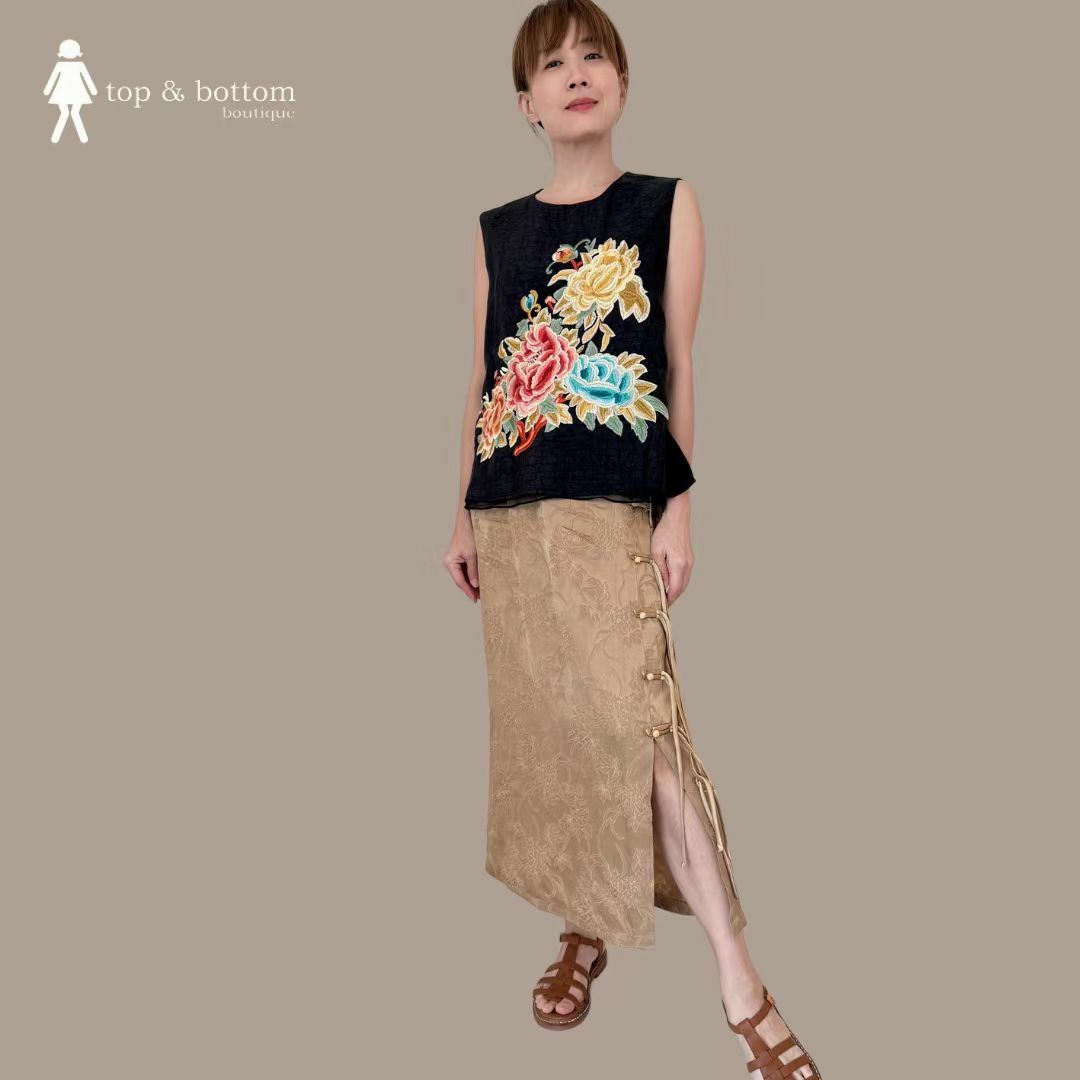 BROCADE PRINT PENCIL LONG SKIRT