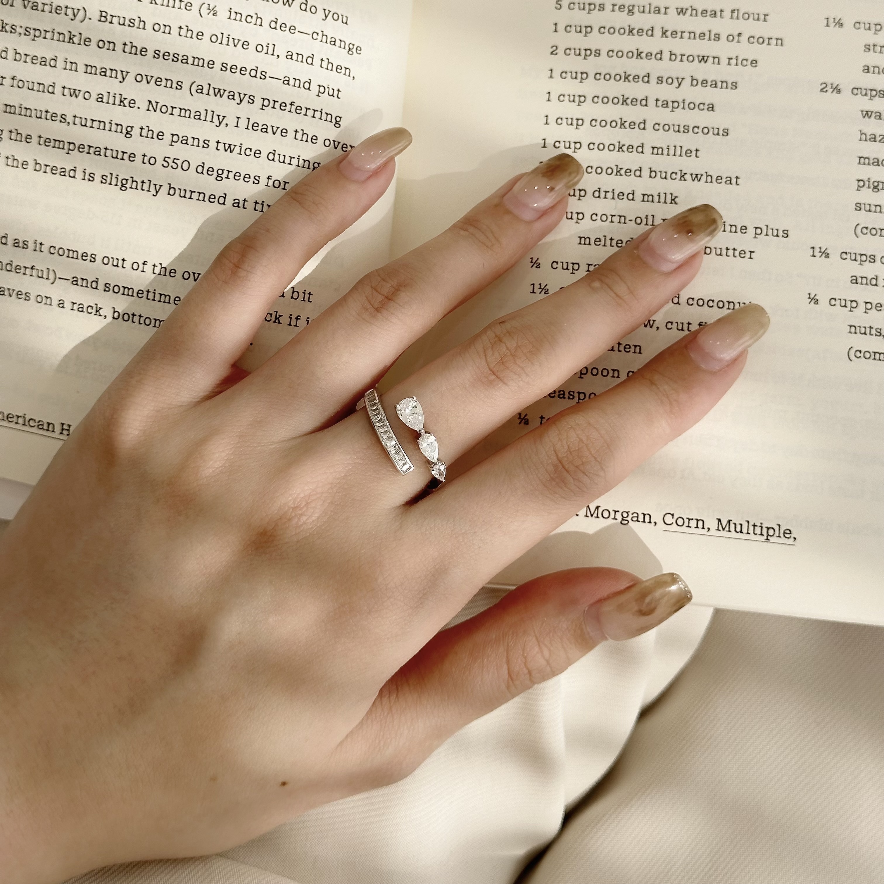 H50【輕奢】水滴鋯石純銀調整戒