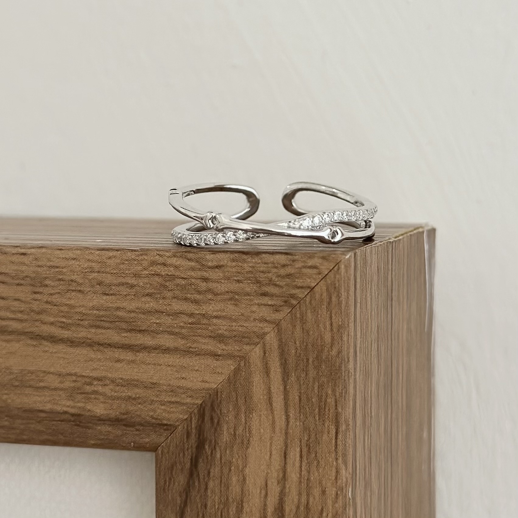 H48【輕奢】細版交叉純銀調整戒