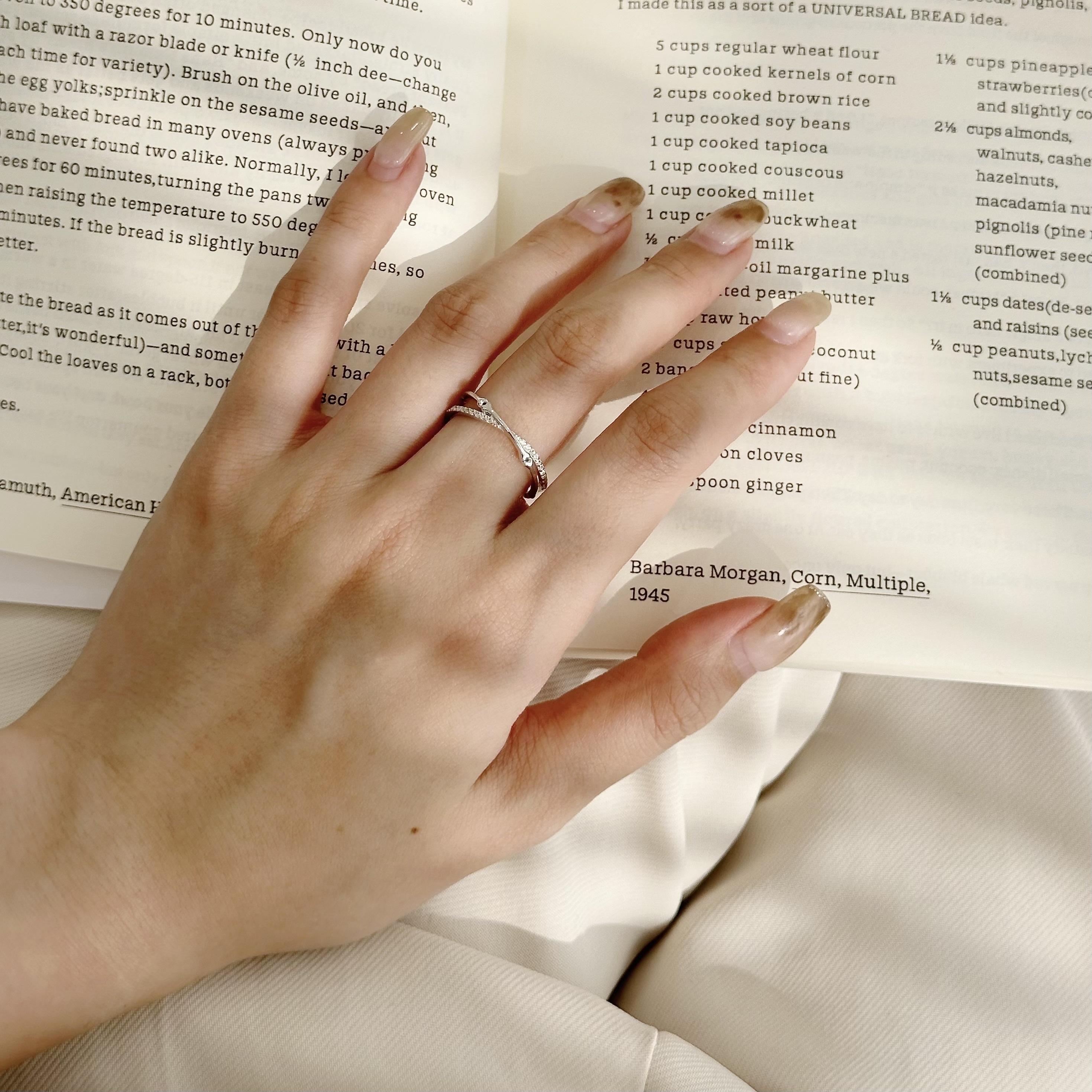 H48【輕奢】細版交叉純銀調整戒