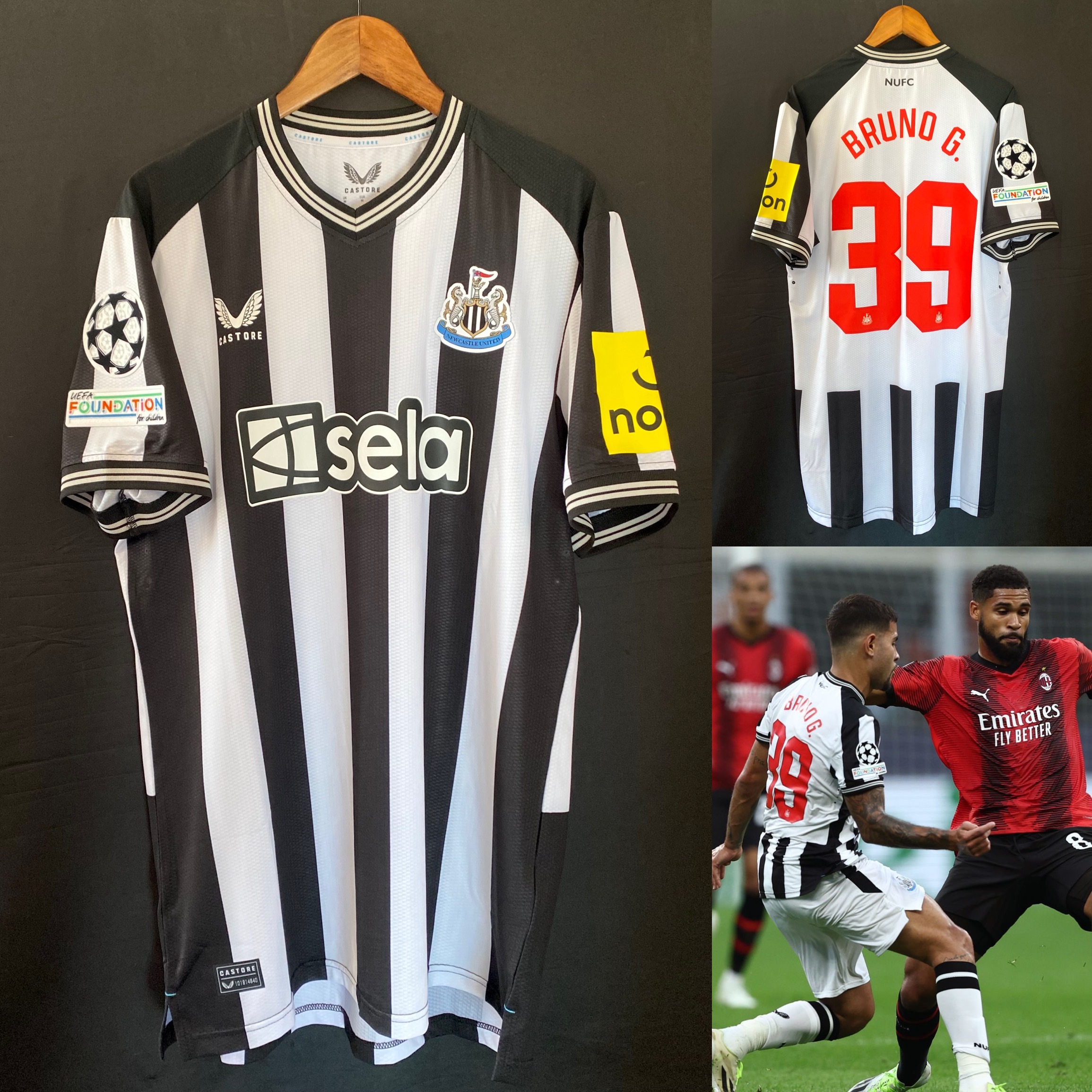 (Player Issue) Newcastle 2023-2024 UEFA Champions League Castore Home Player Issue Shirt #39 BRUNO G