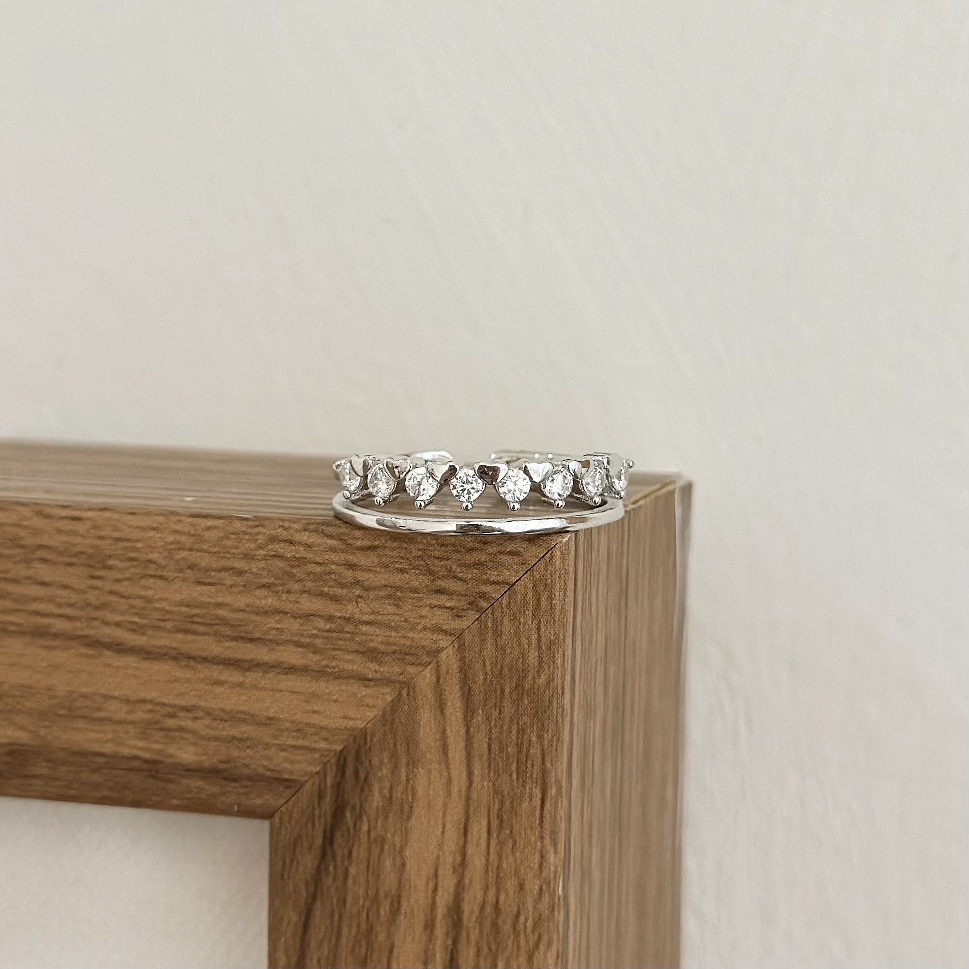 H36【輕奢】愛心鑽雙層純銀調整戒