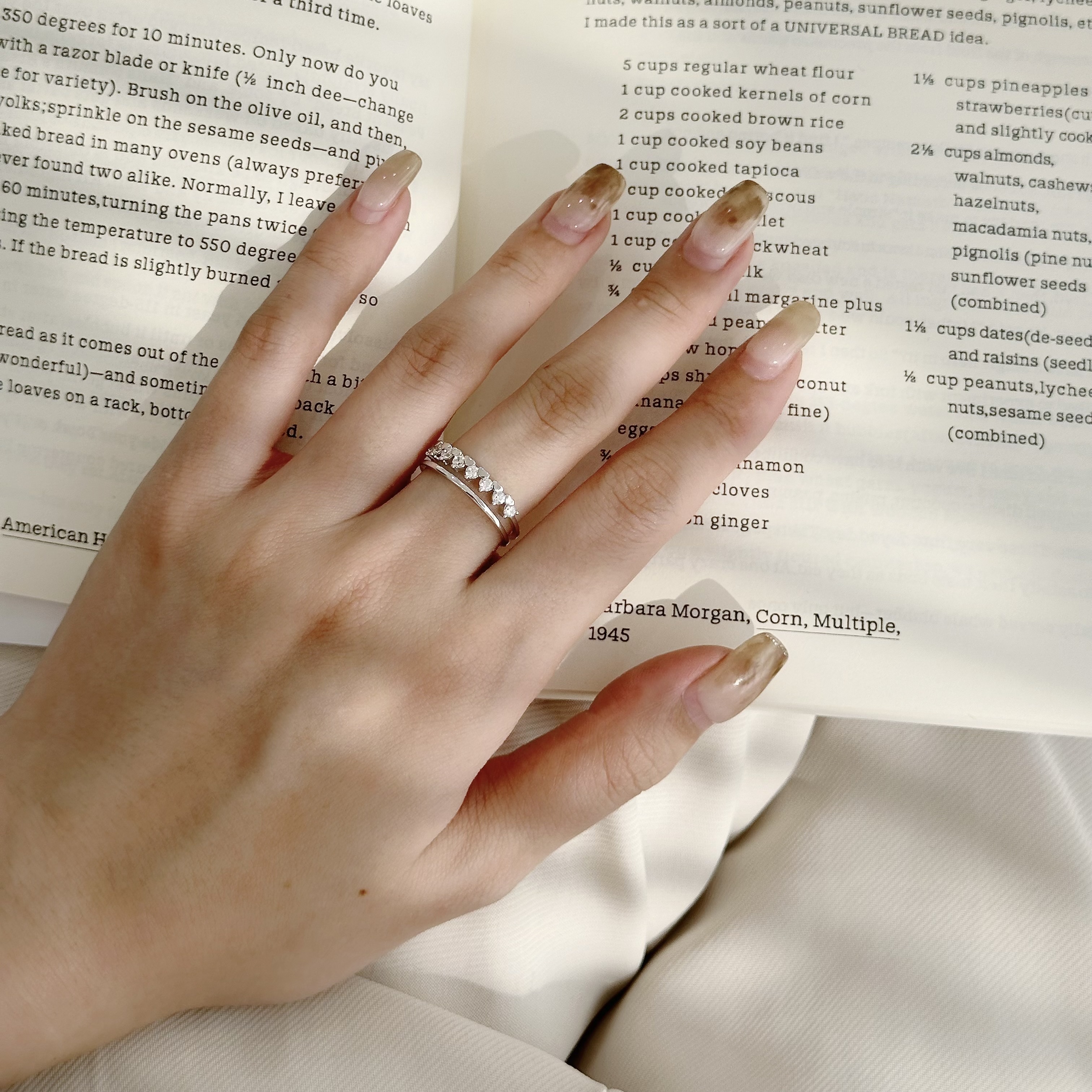 H36【輕奢】愛心鑽雙層純銀調整戒