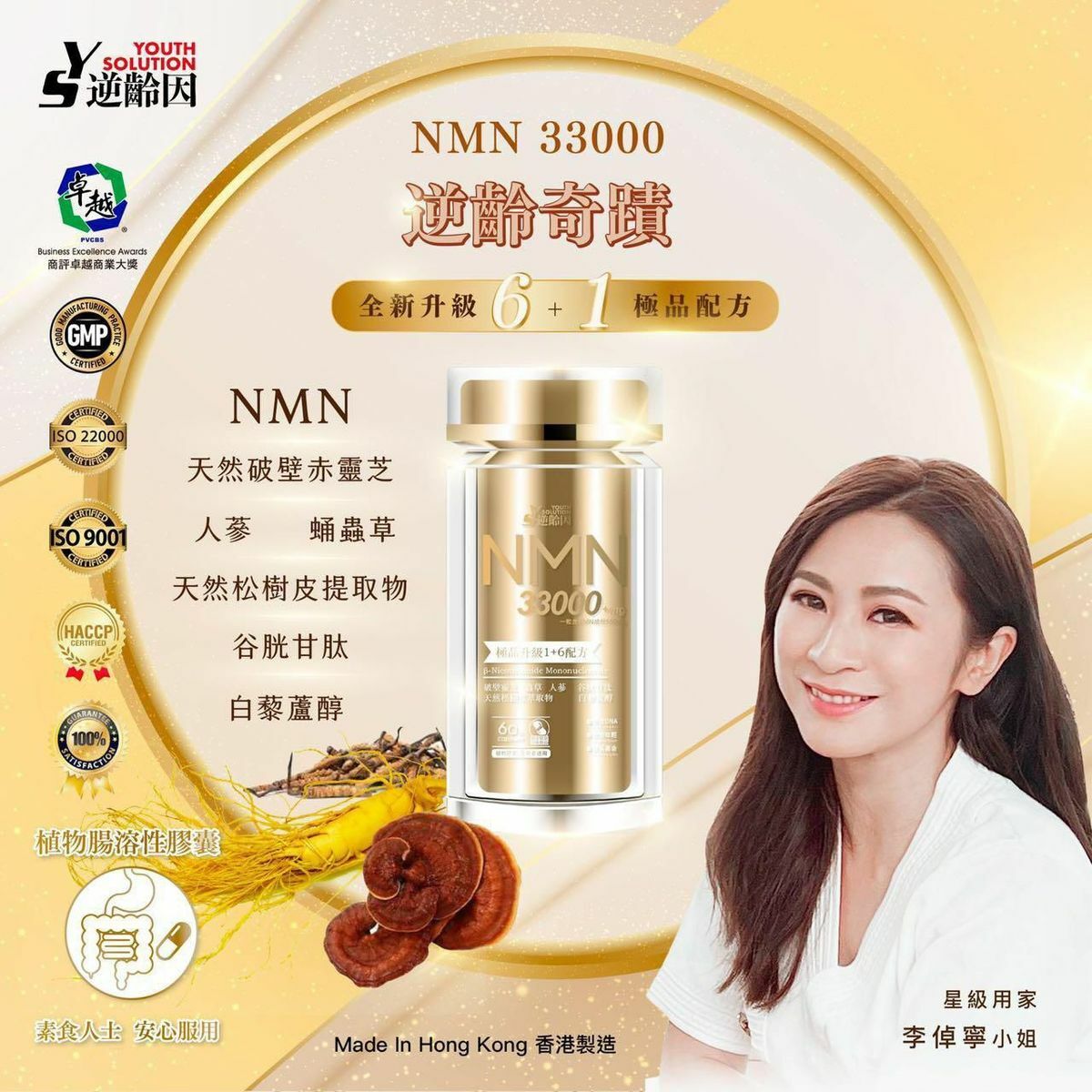 NMN33000【正品】逆齡因Youth Solution 極品升級NMN33000 1+6配方 (60粒) x3盒( 送意大利製造護a膚品一套6件)