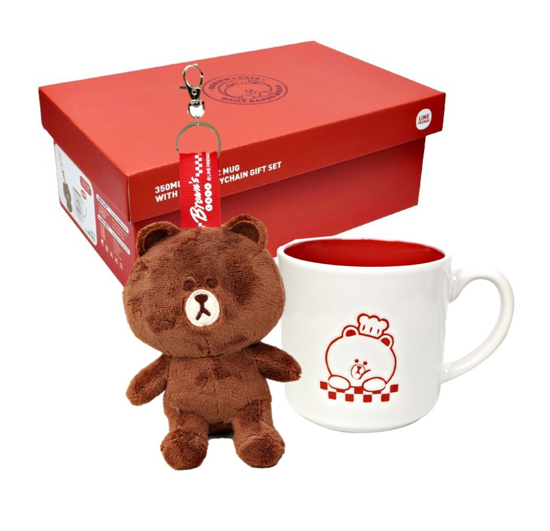 LINE FRIENDS - 陶瓷杯連毛絨公仔鑰匙扣套裝 - 熊大