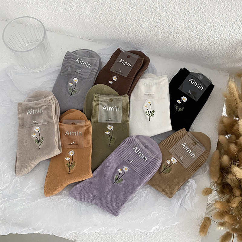 《5347》日系糖果色小花刺繡襪