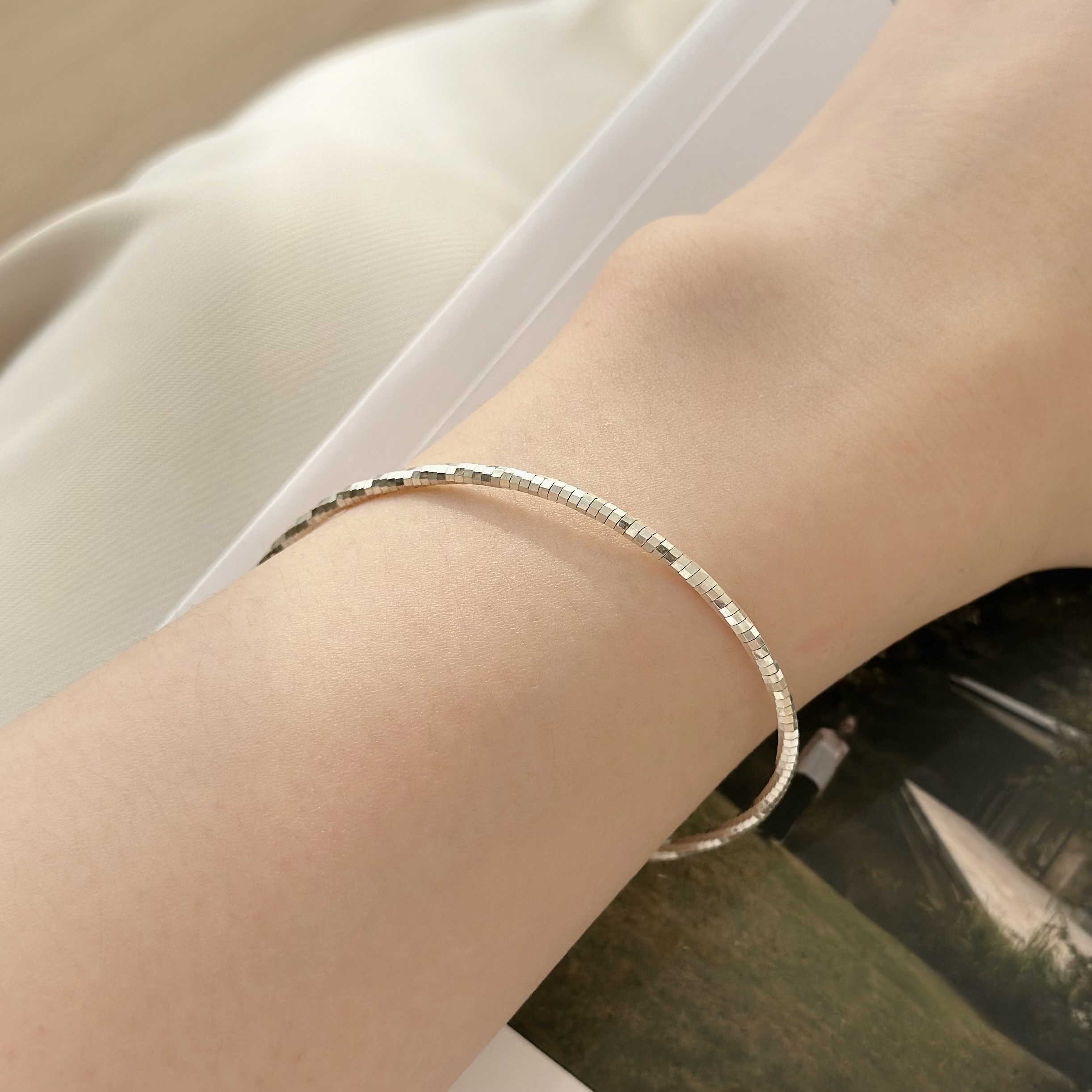 N02雷射雕刻純銀軟線手環