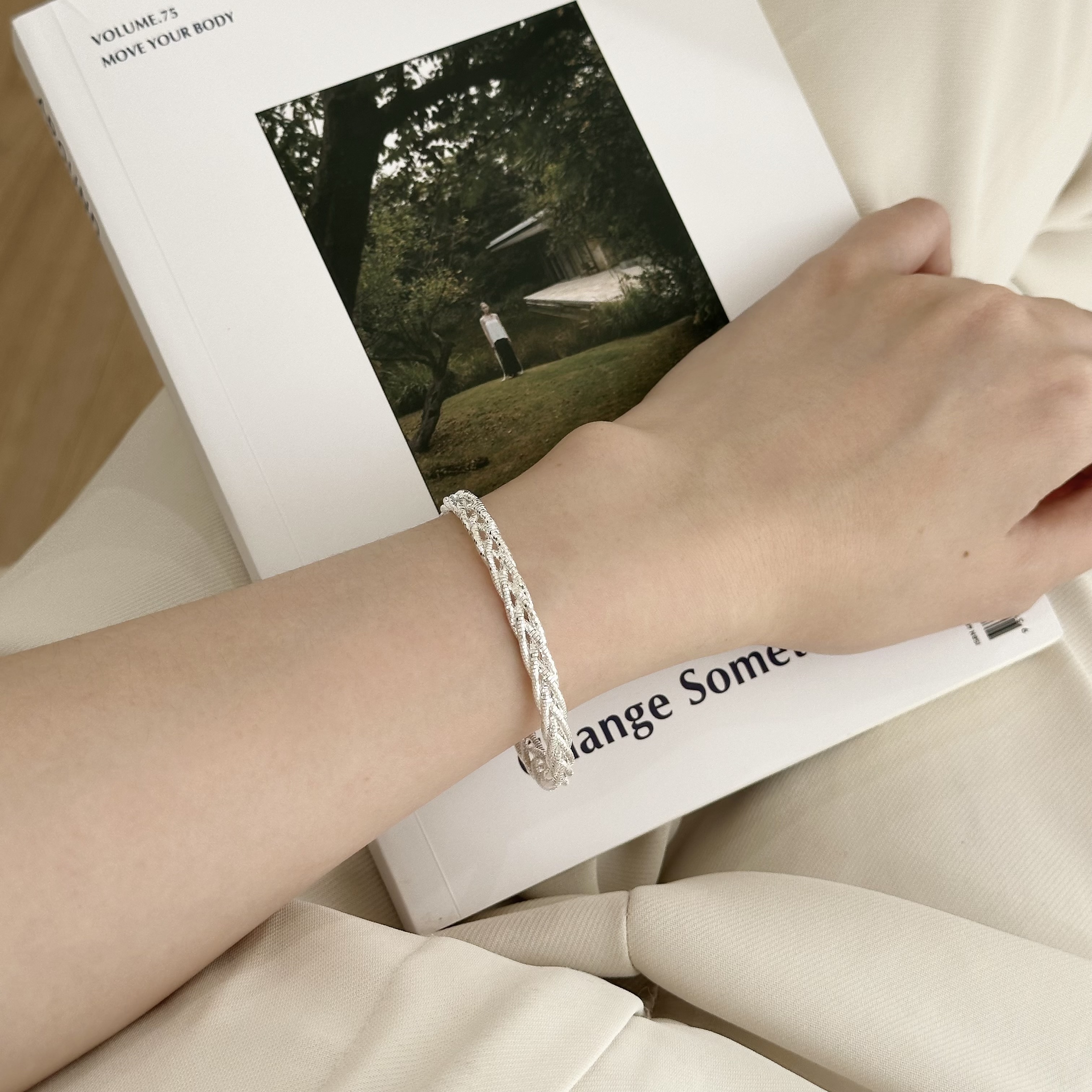 N03五編扁鏈純銀軟線手環