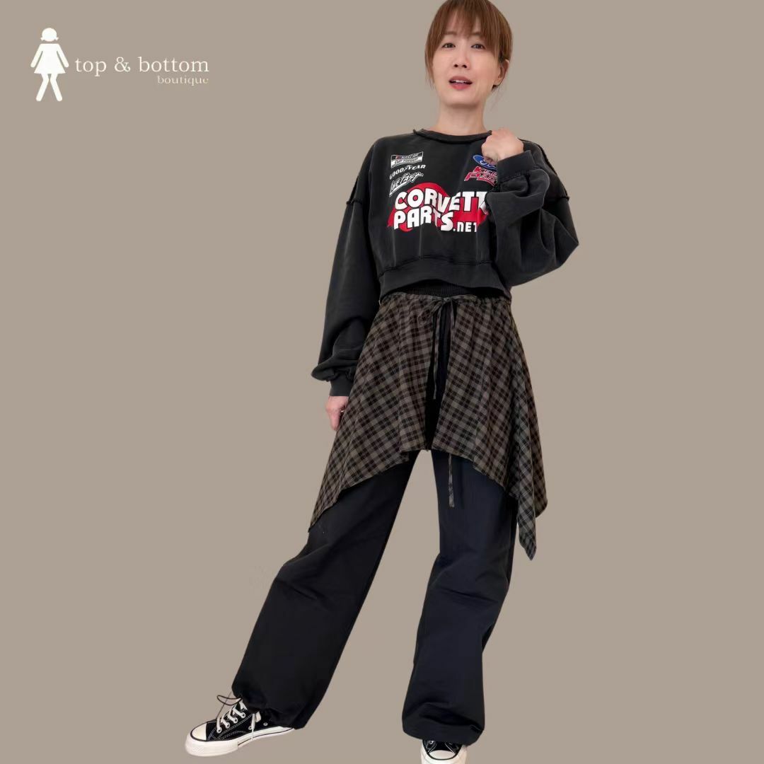 CHECKED LAYERED WIDE LEG PANT