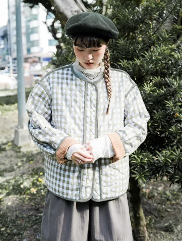 撞色滾邊格紋外套