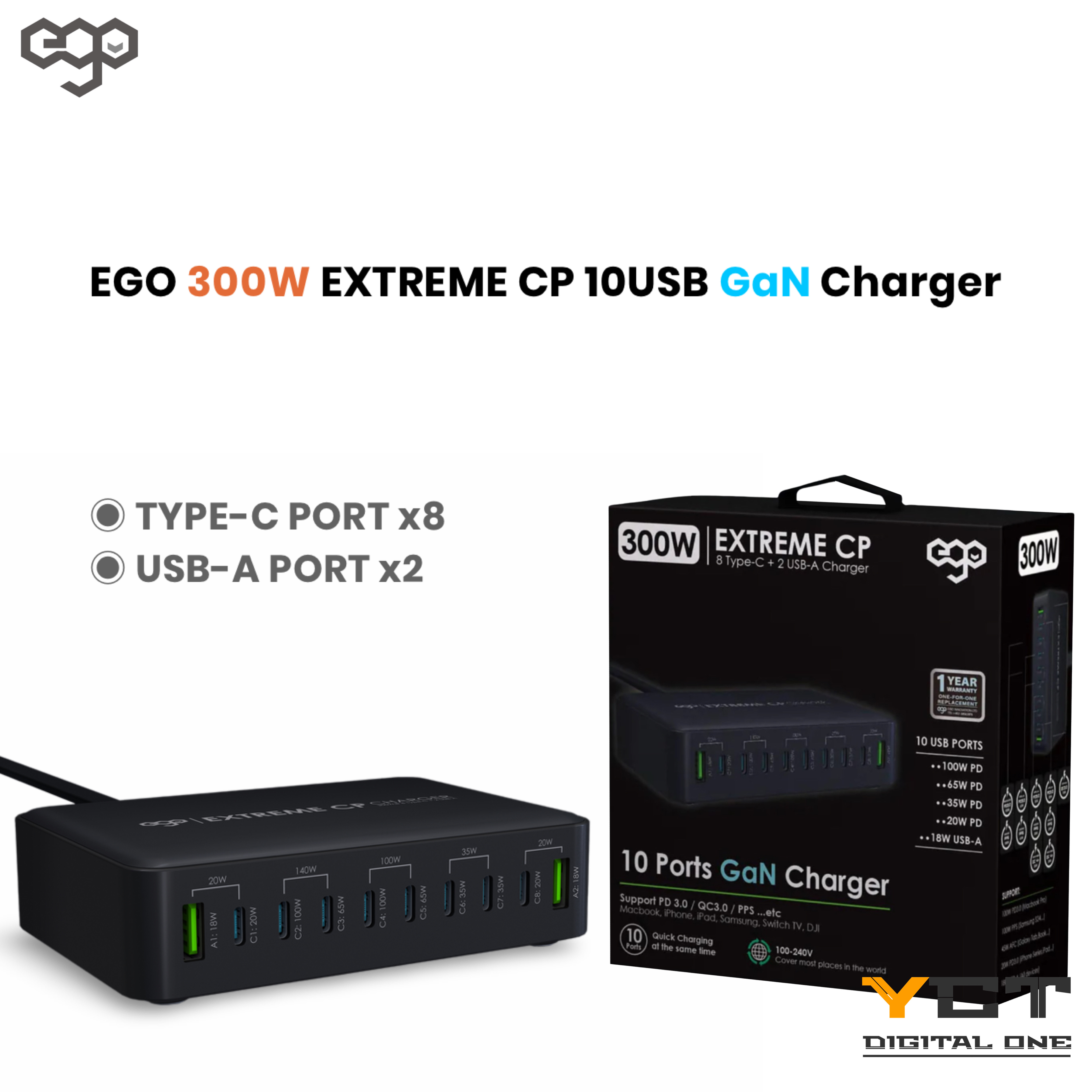 EGO 300W EXTREME CP 10USB GaN 充電器