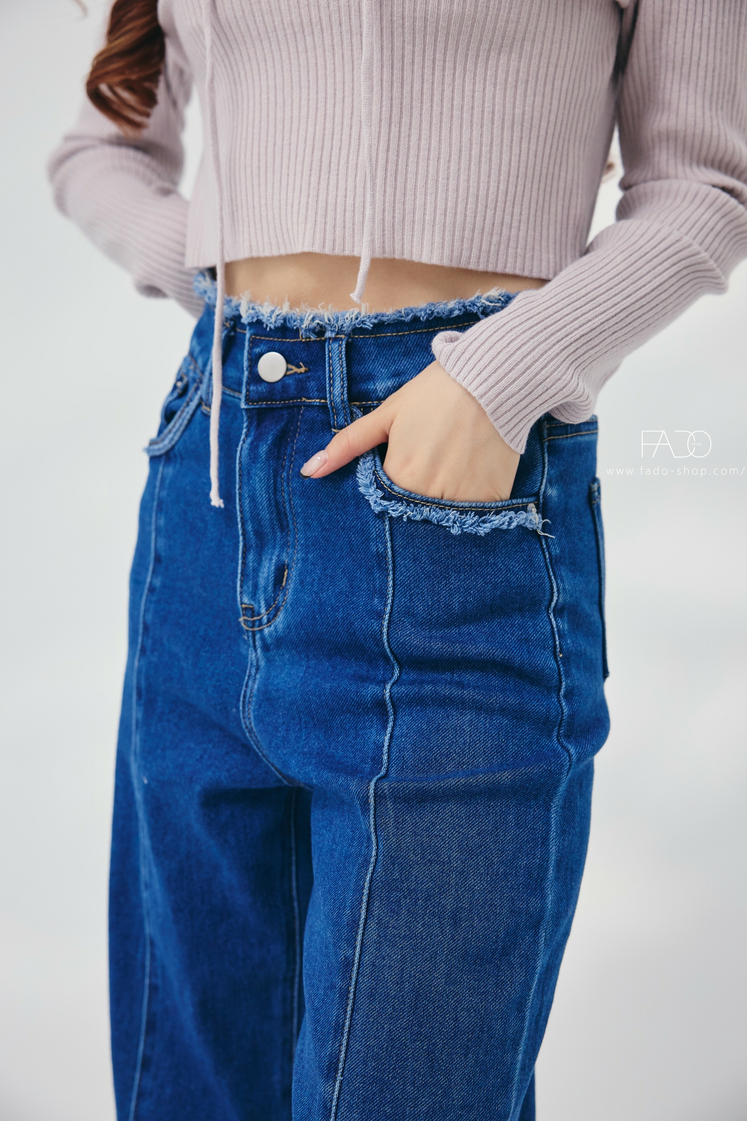 法朵Fado shop｜抓鬚腰車中線寬褲 2542004 藍/黑 S-XL