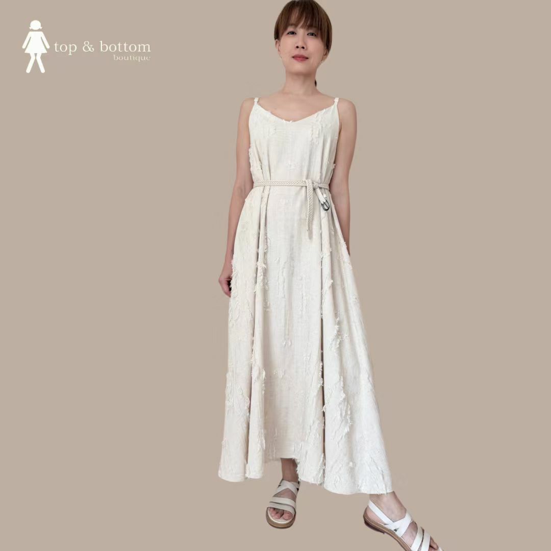 STRAP LINEN FURRY DETAILED MIDI DRESS
