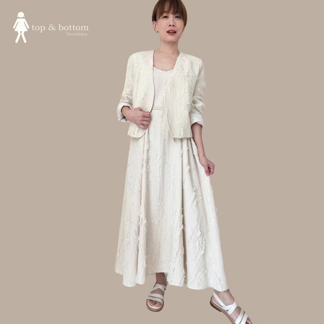 STRAP LINEN FURRY DETAILED MIDI DRESS