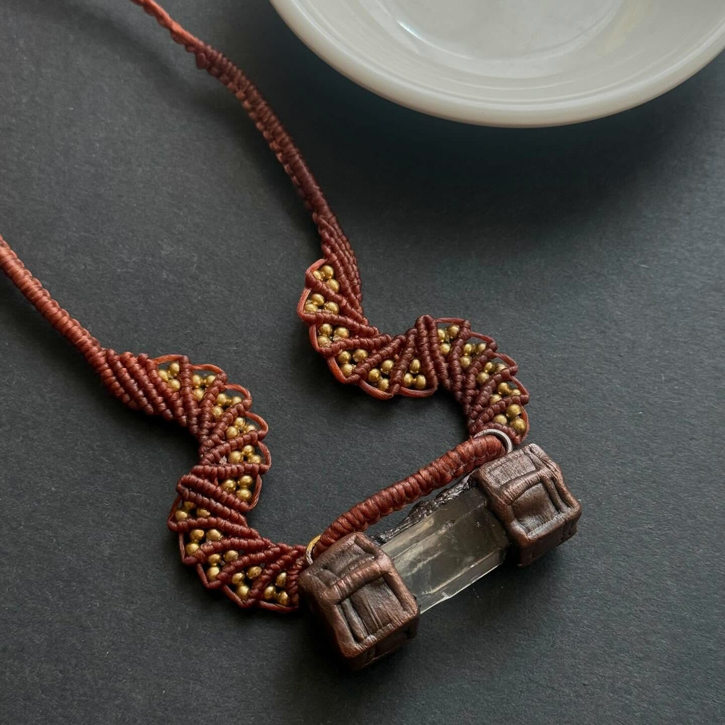 [原石] 白水晶蠟線編織項鍊 設計師原創款