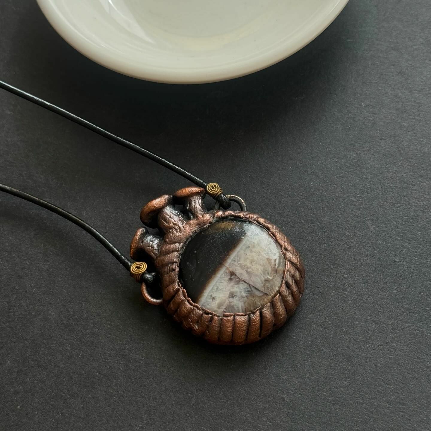 [原石] 黑瑪瑙石英 軟陶項鍊 設計師原創款