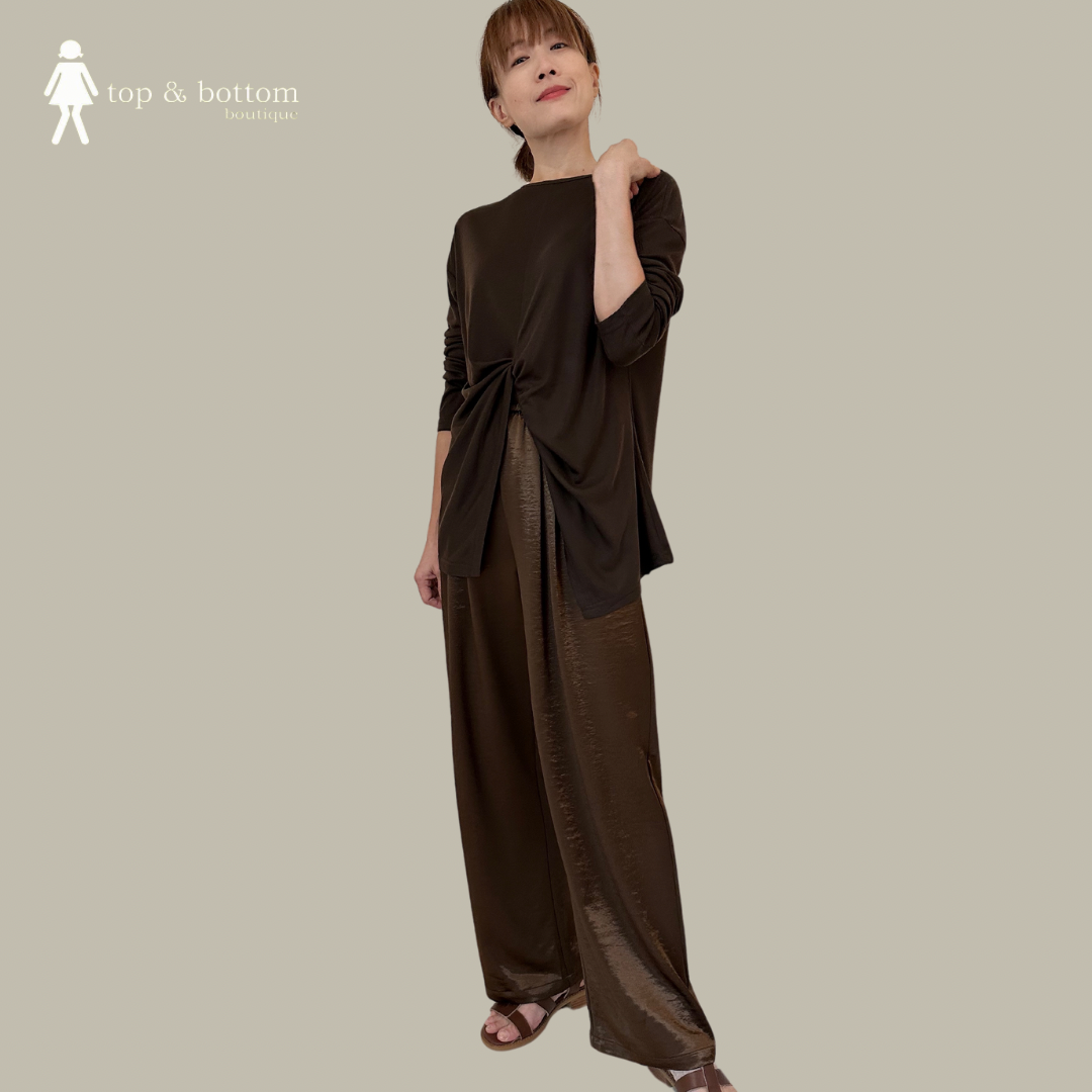 SATIN ELASTIC WAISTED WIDE LEG PANT